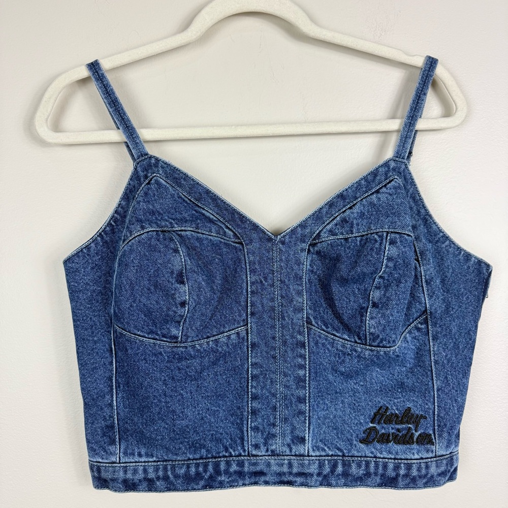 Harley-Davidson Blue Denim Cropped Bustier Tank